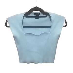 Sincerely Jules Women's Light Blue Ribbed Knit Square‎ Neck Crop Top L-Soft Girl